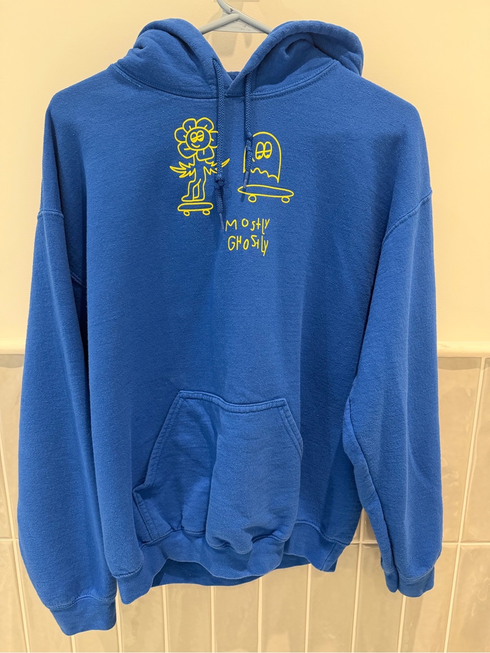 Blue Crewneck Hoodie with Yellow Graphic